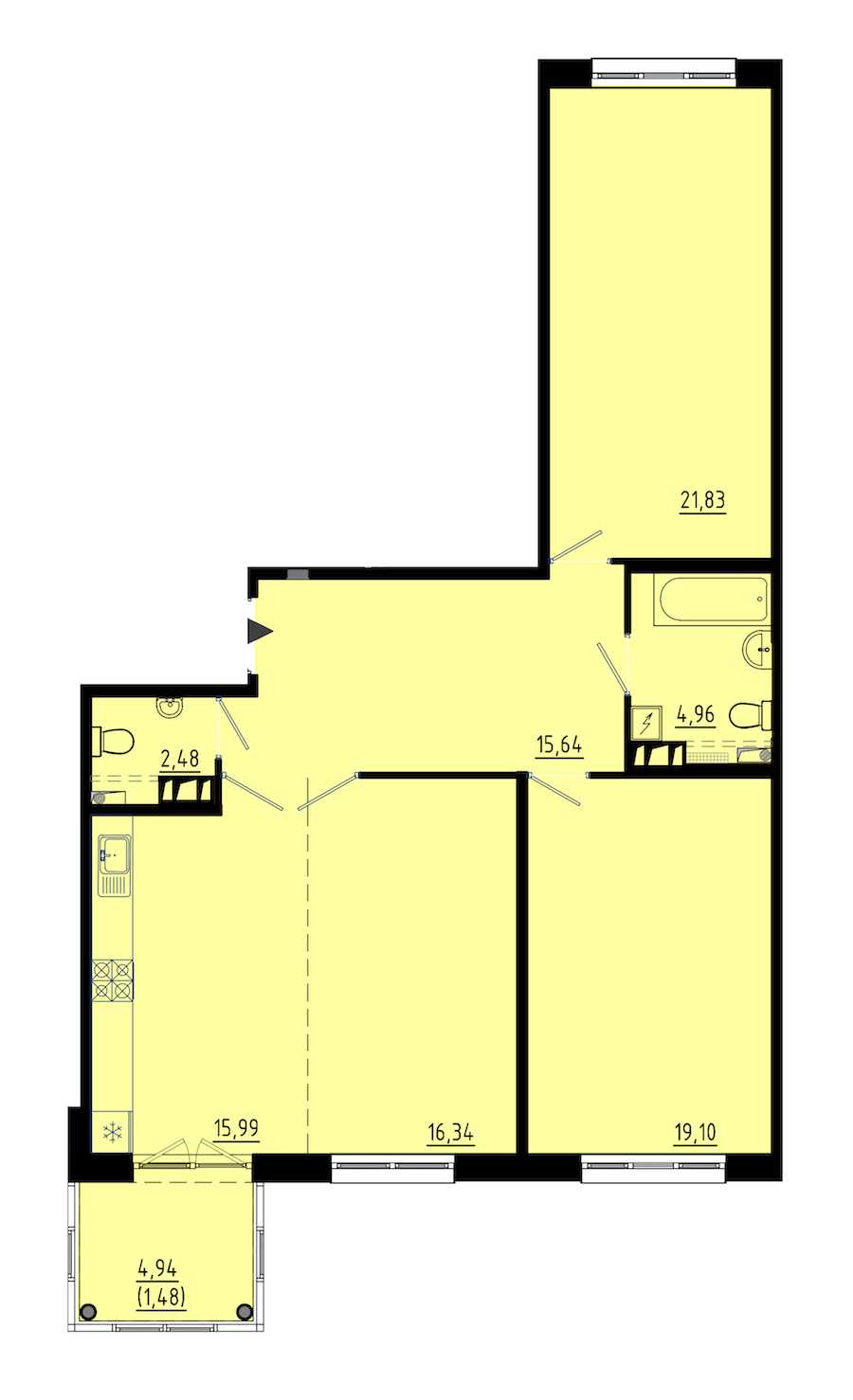 Двухкомнатная квартира в : площадь 96.4 м2 , этаж: 2 – купить в Санкт-Петербурге